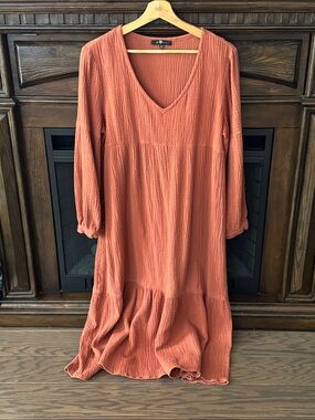 7 for all Mankind Terracotta Long Sleeve Cotton Gauze Dress
